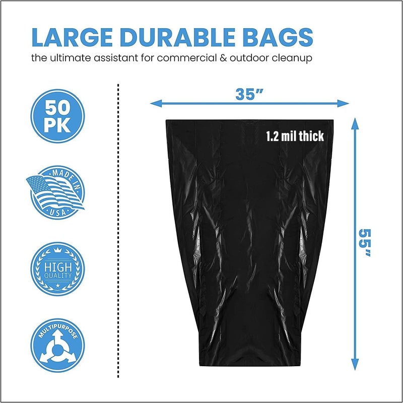 تاف باج أكياس قمامة ToughBag بسعة 55 جالونًا، وأكياس قمامة بسعة 55-60 جالونًا شديدة التحمل (50 قطعة) - بطانات صناديق قمامة سوداء كبيرة، سعة 50-60 جالونًا للمقاولين والتجارية والحديقة - صُنعت في الولايات المتحدة الأمريكية - Image 2
